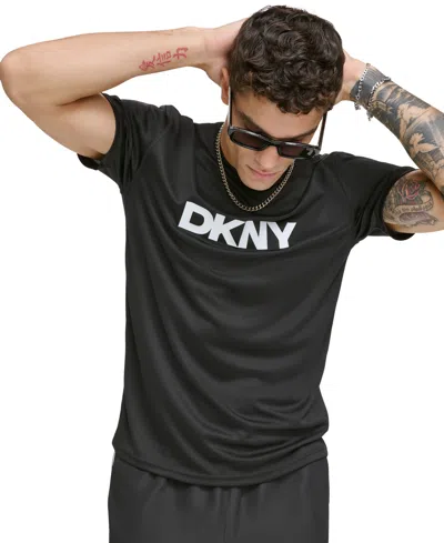 Dkny Men's Rash Guard Short Sleeve Crewneck Logo Graphic T-shirt In Black