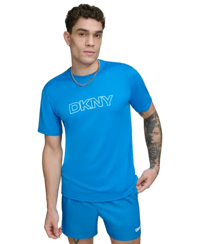 Dkny Men's Rash Guard Short Sleeve Crewneck Logo Graphic T-shirt In Blue