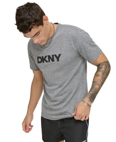 Dkny Men's Rash Guard Short Sleeve Crewneck Logo Graphic T-shirt In Grey Heather