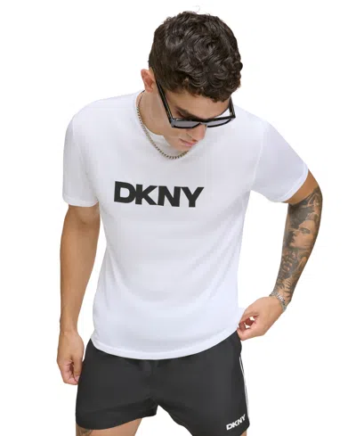Dkny Men's Rash Guard Short Sleeve Crewneck Logo Graphic T-shirt In White