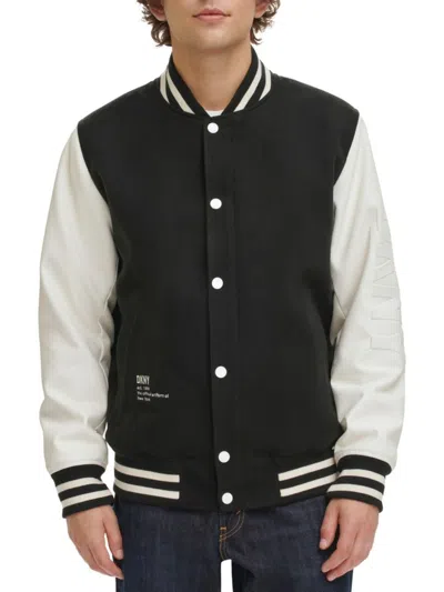 Dkny Men's Regular Fit Varsity Jacket In Black White