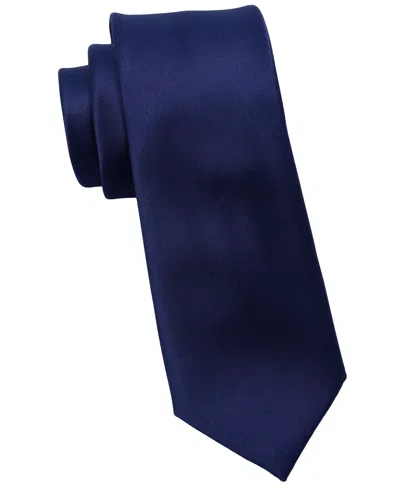 Dkny Men's Shine Satin Solid Slim Tie In Navy