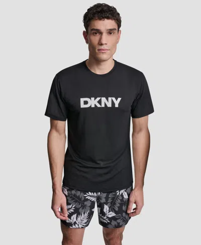 Dkny Men's Short-sleeve Rash Guard Swim T-shirt In Black