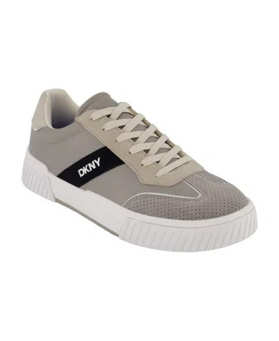 Dkny Men's Side Logo Perforated Two Tone Branded Sole Racer Toe Sneakers In Grey
