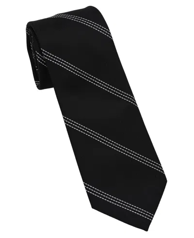 Dkny Men's Slim Design Striped Neck Tie In Black  White