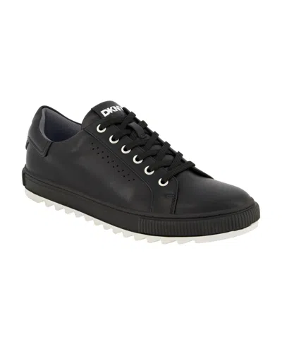 Dkny Men's Smooth Leather Sawtooth Sole Sneakers In Black