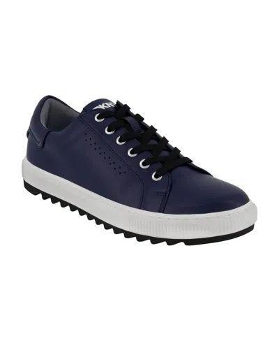 Dkny Men's Smooth Leather Sawtooth Sole Sneakers In Navy