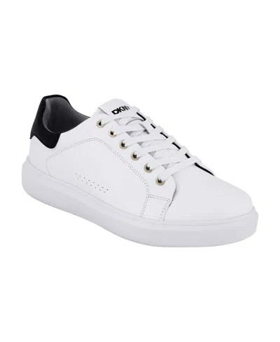 Dkny Men's Logo Leather Low Top Sneakers In White