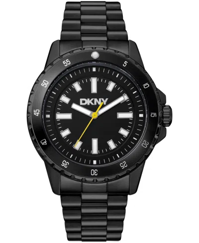 Dkny Men's Sport Watch Black Dial Black Stainless Steel Bracelet Watch, 43mm In Purple