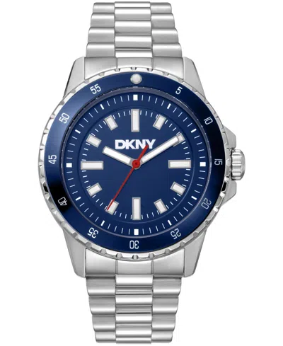 Dkny Men's Sport Watch Blue Dial Stainless Steel Bracelet Watch, 43mm In Purple