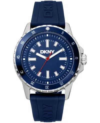 Dkny Men's Sport Watch Dark Blue Dial Dark Blue Silicone Strap, 43mm In White