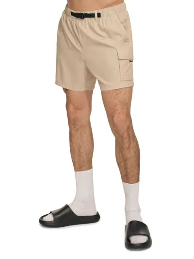Dkny Men's Standard Fit Buckle Waist Swim Shorts In Tan