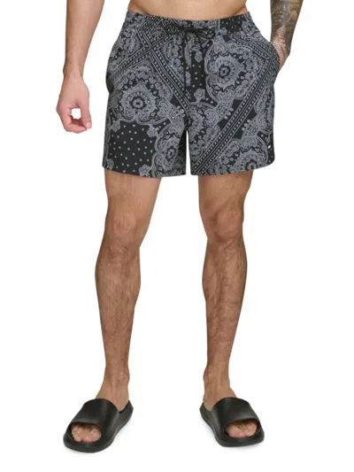 Dkny Men's Standard Fit Flat Front Swim Shorts In Bandana