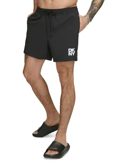 Dkny Men's Standard Fit Flat Front Swim Shorts In Black