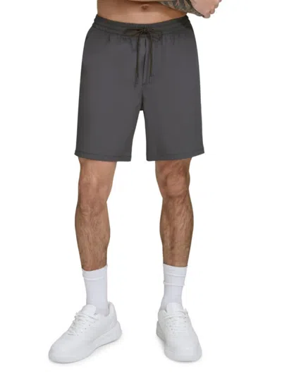 Dkny Men's Standard Fit Flat Front Swim Shorts In Charcoal