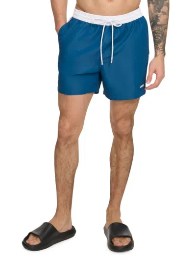 Dkny Men's Standard Fit Flat Front Swim Shorts In Poseidon