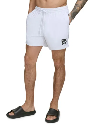 Dkny Men's Standard Fit Flat Front Swim Shorts In Jet Black