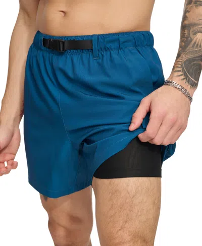 Dkny Men's Stretch Cargo Pocket Hybrid 5" Volley Shorts In Poseidon