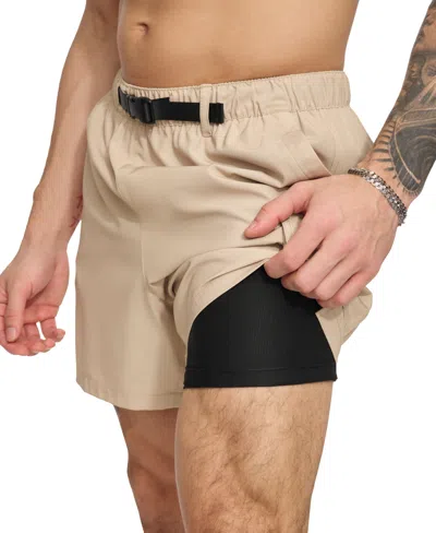 Dkny Men's Stretch Cargo Pocket Hybrid 5" Volley Shorts In Tan