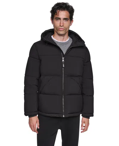 Dkny Men's Stretch Heavyweight Hooded Classic-fit Puffer Jacket In Black