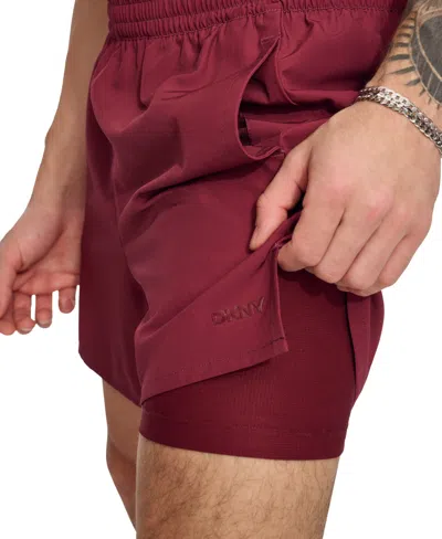 Dkny Men's Stretch Hybrid 5" Volley Shorts In Burgundy