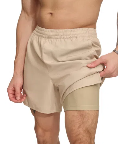 Dkny Men's Stretch Hybrid 5" Volley Shorts In Tan