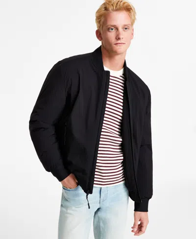 Dkny Men's Stretch Zip-front Zip-pocket Bomber Jacket In Black