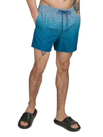 Dkny Men's Textured Ombre Drawstring Swim Shorts In Poseidon