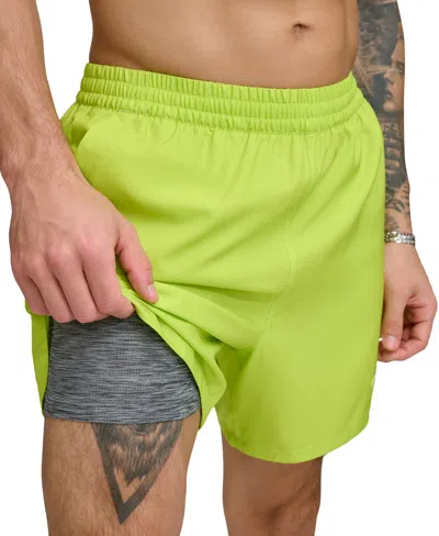 Dkny Men's Tonal Logo Stretch 5" Volley Shorts In Lime