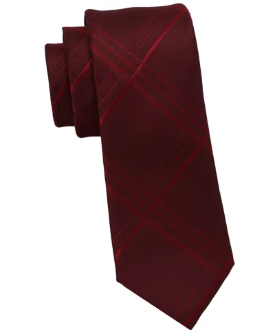 Dkny Men's Tonal Plaid Slim Tie In Burgundy