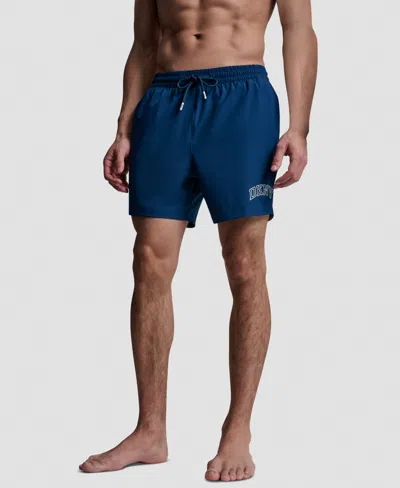 Dkny Men's Varsity Logo Stretch Volley Swim Shorts In Blue