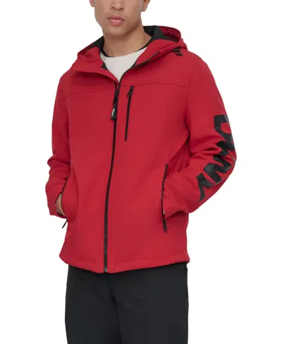 Dkny Men's Zip-front Hooded Logo Jacket In Deep Red