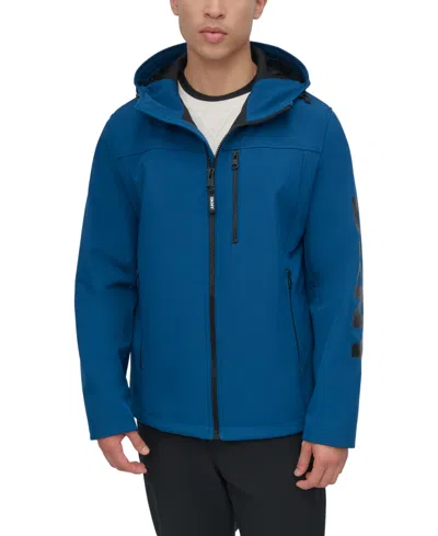 Dkny Men's Zip-front Hooded Logo Jacket In Poseidon