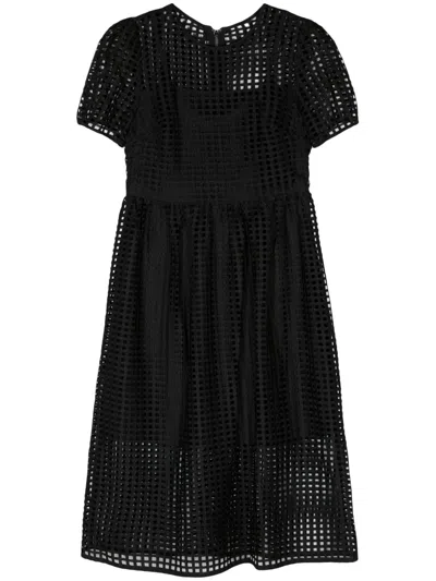 Dkny Grid-lace Midi Dress In Black