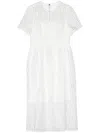 Dkny Grid Pattern Midi Dress With Jewel Neckline In White