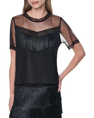 Dkny Mesh Fringe Shirt In Black