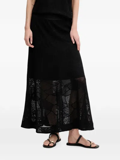 Dkny Mesh Logo-waistband Maxi Skirt In Black