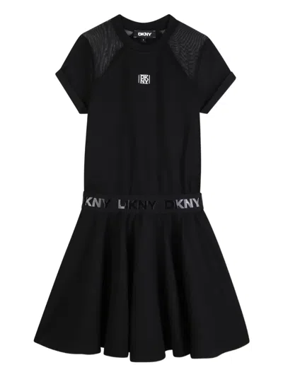 Dkny Kids' Mesh-panel A-line Dress In Black