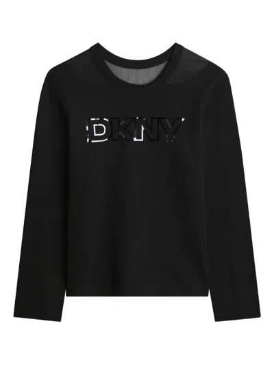 Dkny Kids' Mesh-panel Logo T-shirt In Black