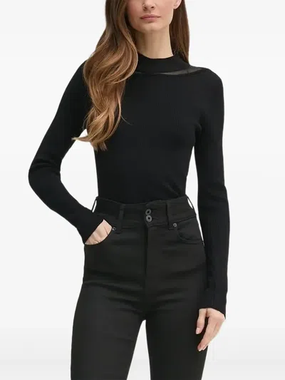 Dkny Mesh-panel Ribbed-knit Jumper In Black
