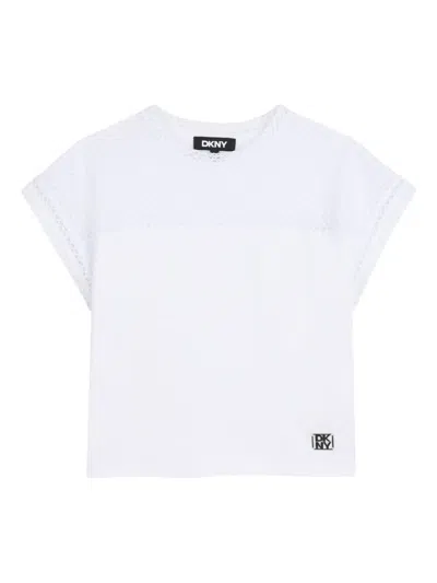 Dkny Kids' Mesh-panel T-shirt In White