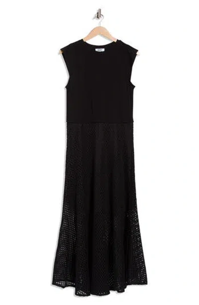 Dkny Mesh Trim Dress In Black