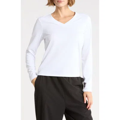 Dkny Mesh V-neck Long Sleeve T-shirt In Multi