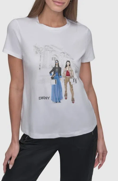 Dkny Met Stairs Coversational Graphic T-shirt In White