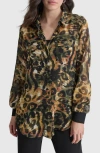 Dkny Metallic Animal Print Button-up Shirt In Autumn Mix Animal