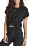 Dkny Sport Women's Knot-front Metallic Logo T-shirt In Black