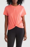 Dkny Metallic Bubble Logo Knot Front T-shirt In Coral Crush