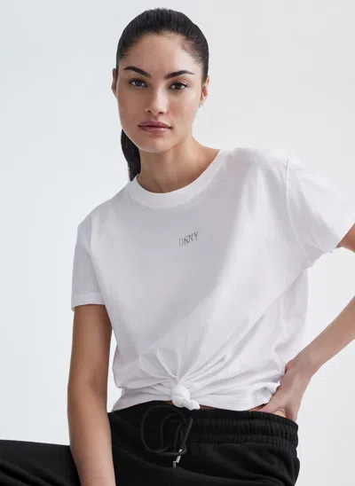 Dkny Metallic Bubble Logo Knot Front T-shirt In White