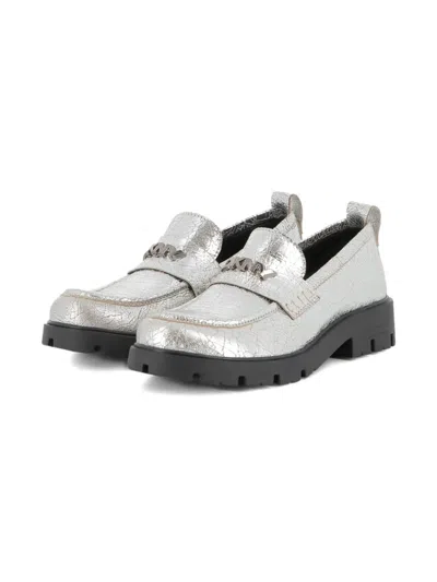 Dkny Kids' Metallic-effect Loafers In Silver