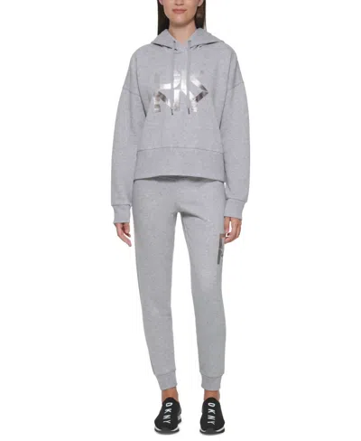 Dkny Metallic Graphic Hoodie In Gray Heather